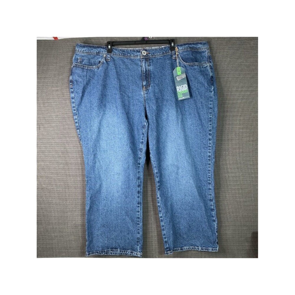 Avenue Womens Plus Size 32 Rigid Straight Leg Cotton Denim Jeans Blue